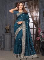 Vichitra Morpeach Wedding Wear Embroidery Work Saree